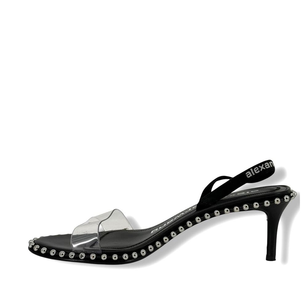 Alexander Wang Nova Kitten Low Heel Sandals Mens Sz 37.5 6.5 7 Black Studded - Picture 3 of 13